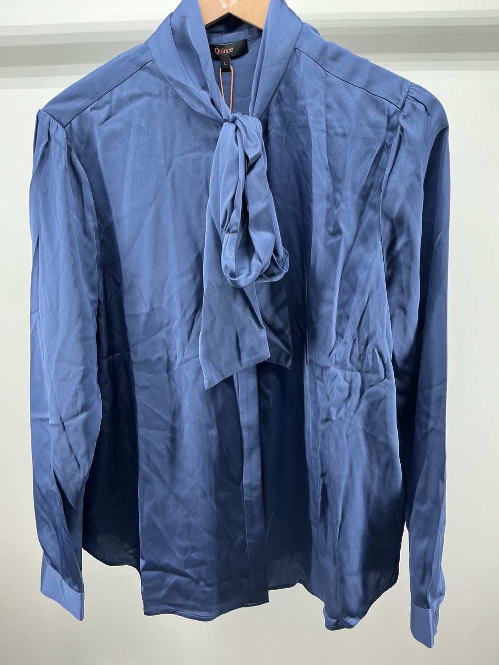 Washable Stretch Silk Tie Neck Blouse